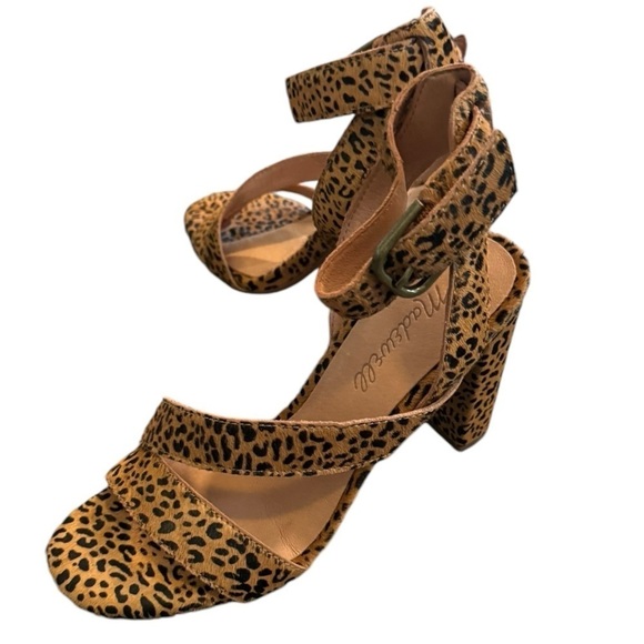 Madewell The Liv Sandal Heels 5.5 Mini Leopard Calf Hair Ankle Strap - Picture 5 of 6